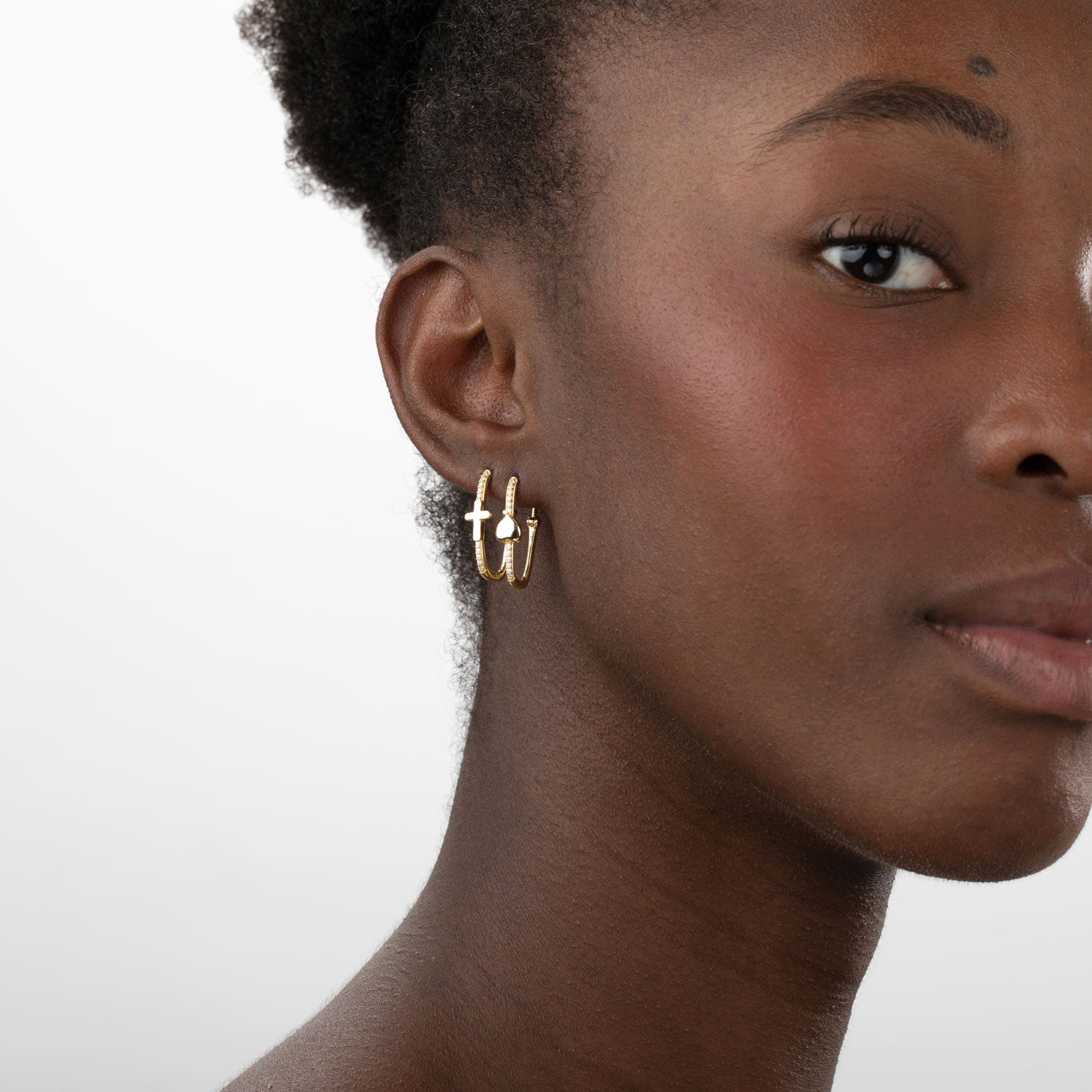 Pendientes aro rectangular cruz