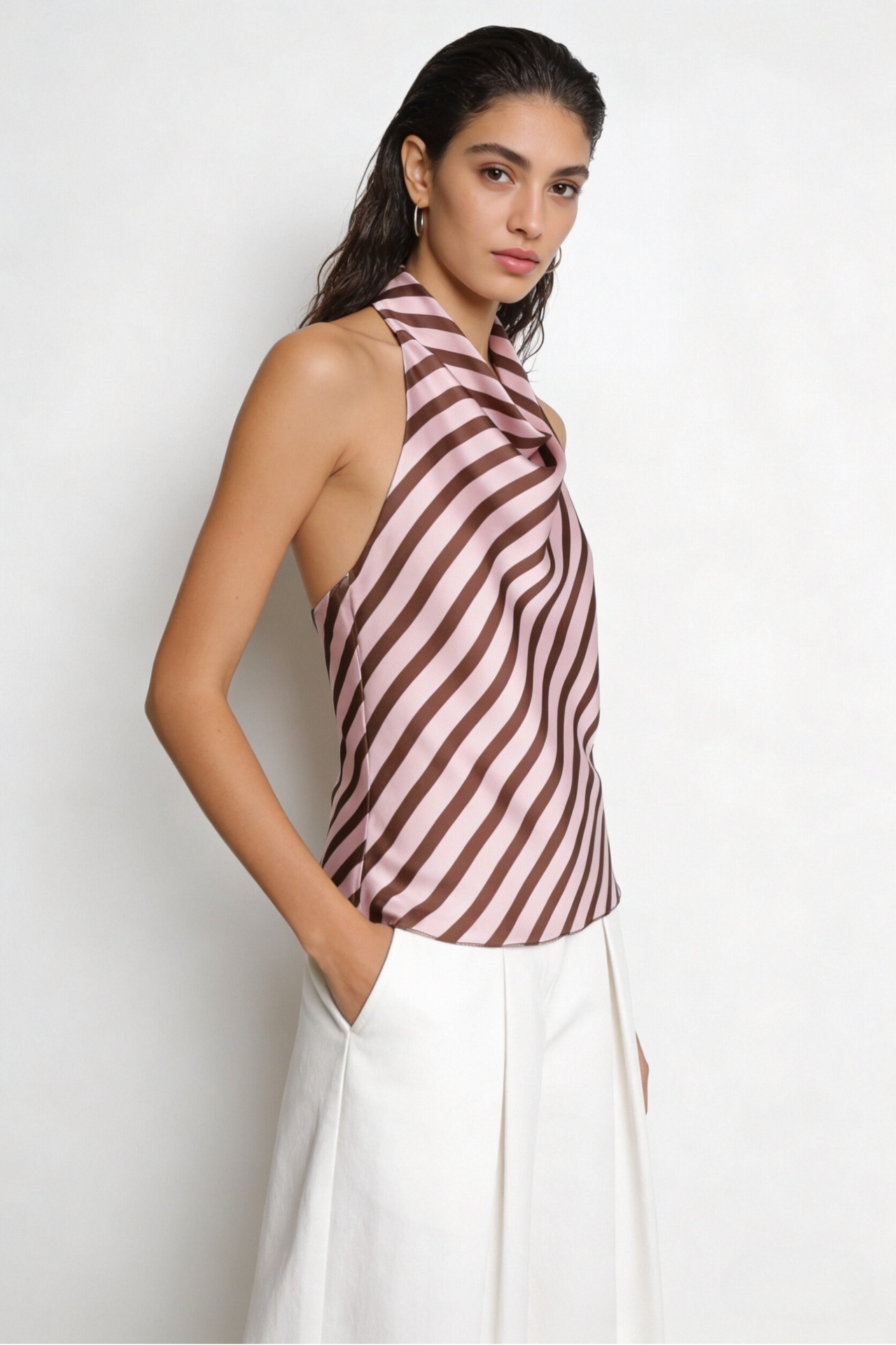 Top satinado rayas rosa