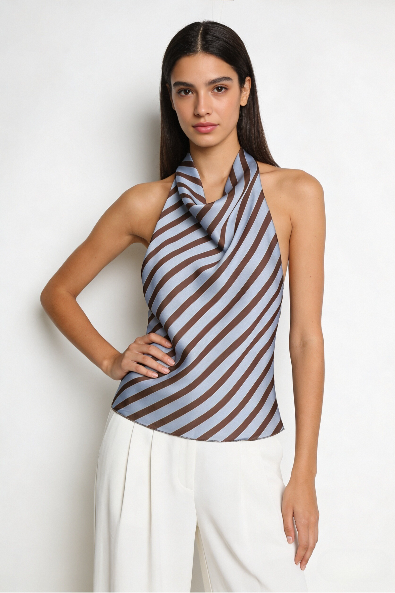 Top satinado rayas azul