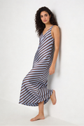 Vestido satinado rayas azul