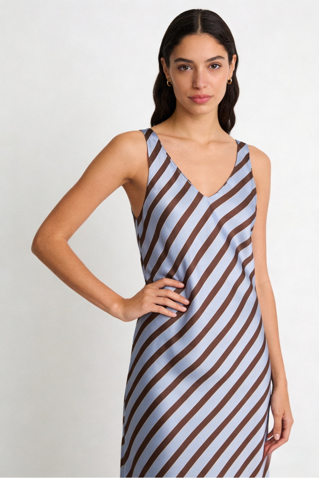 Vestido satinado rayas azul