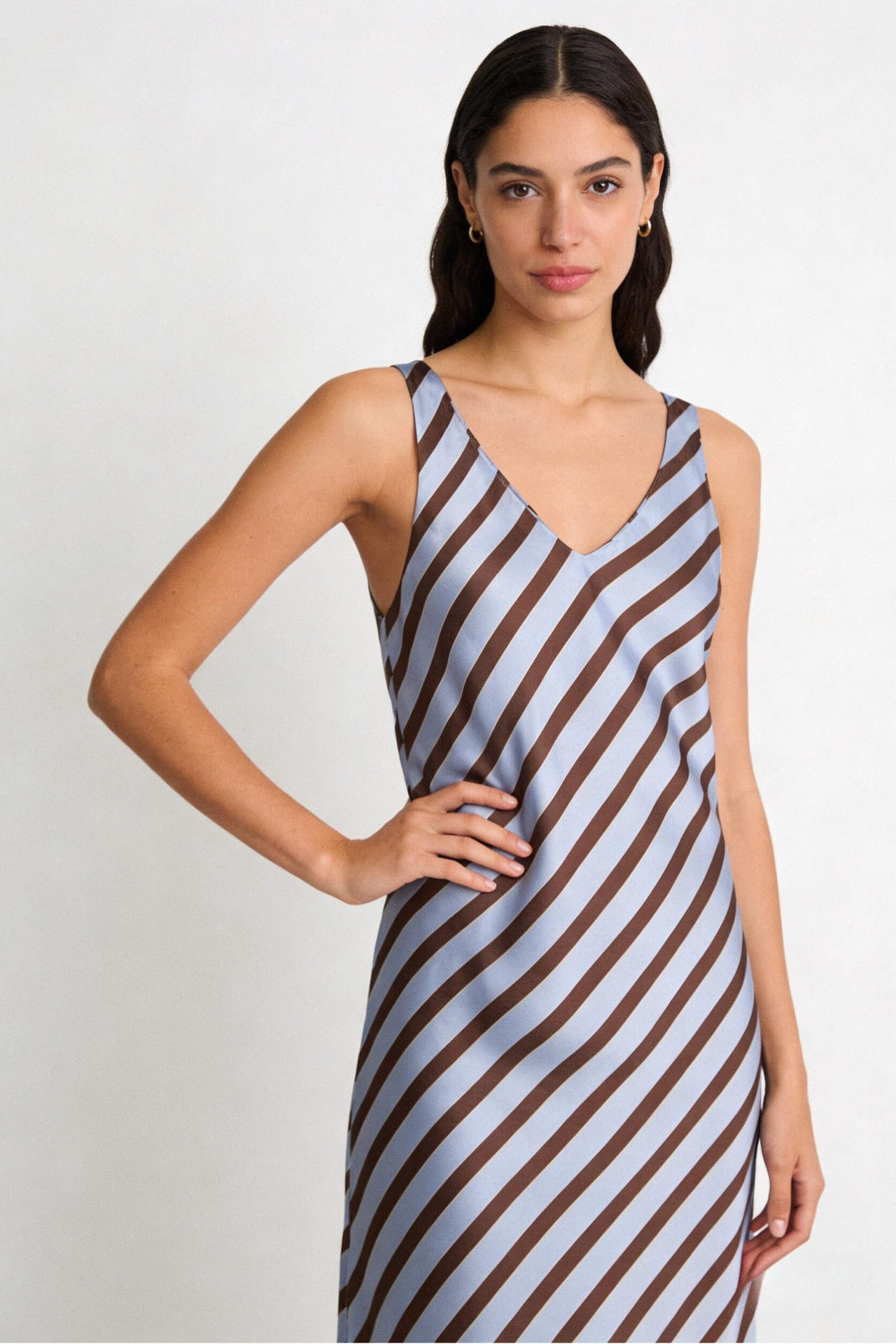 Vestido satinado rayas azul