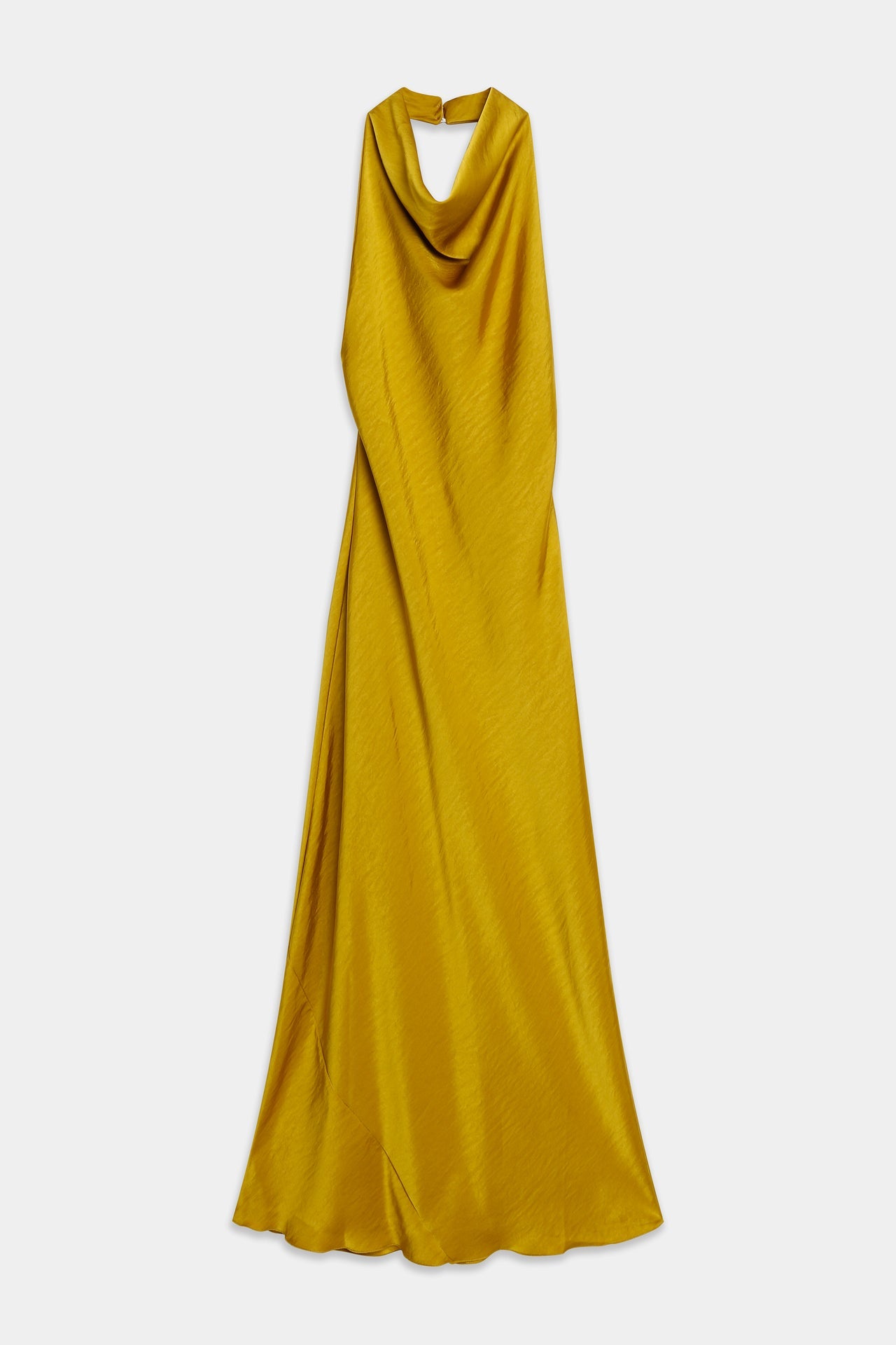 Vestido largo cuello halter mostaza