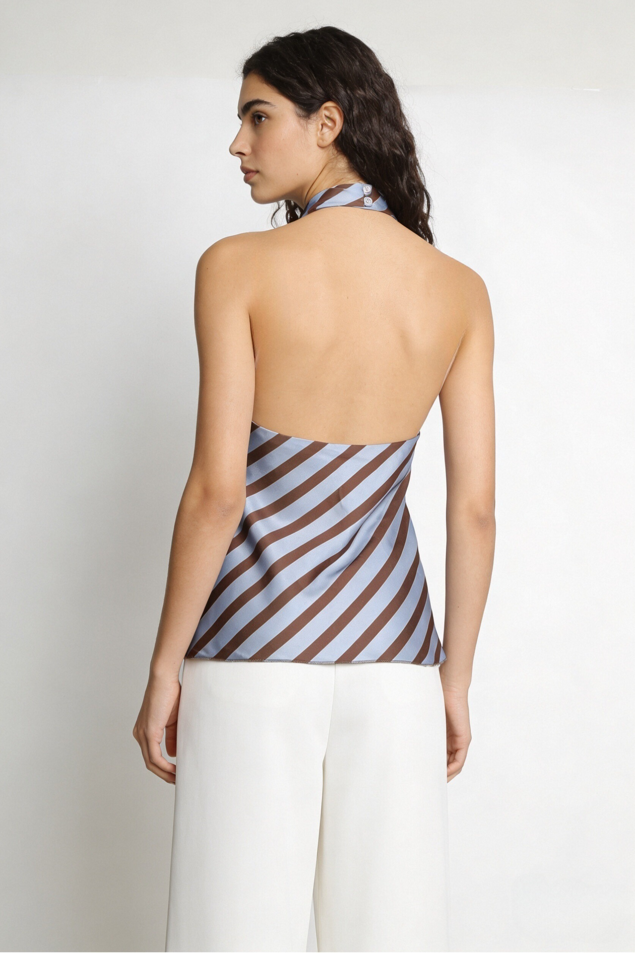 Top satinado rayas azul