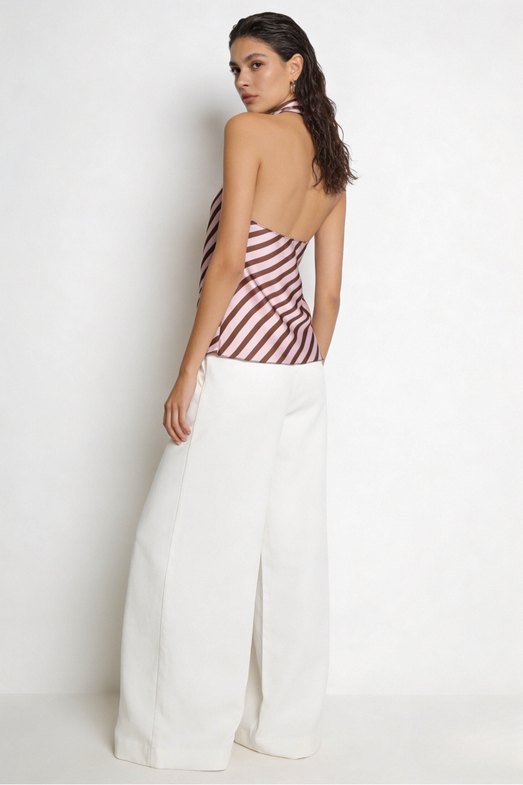 Top satinado rayas rosa