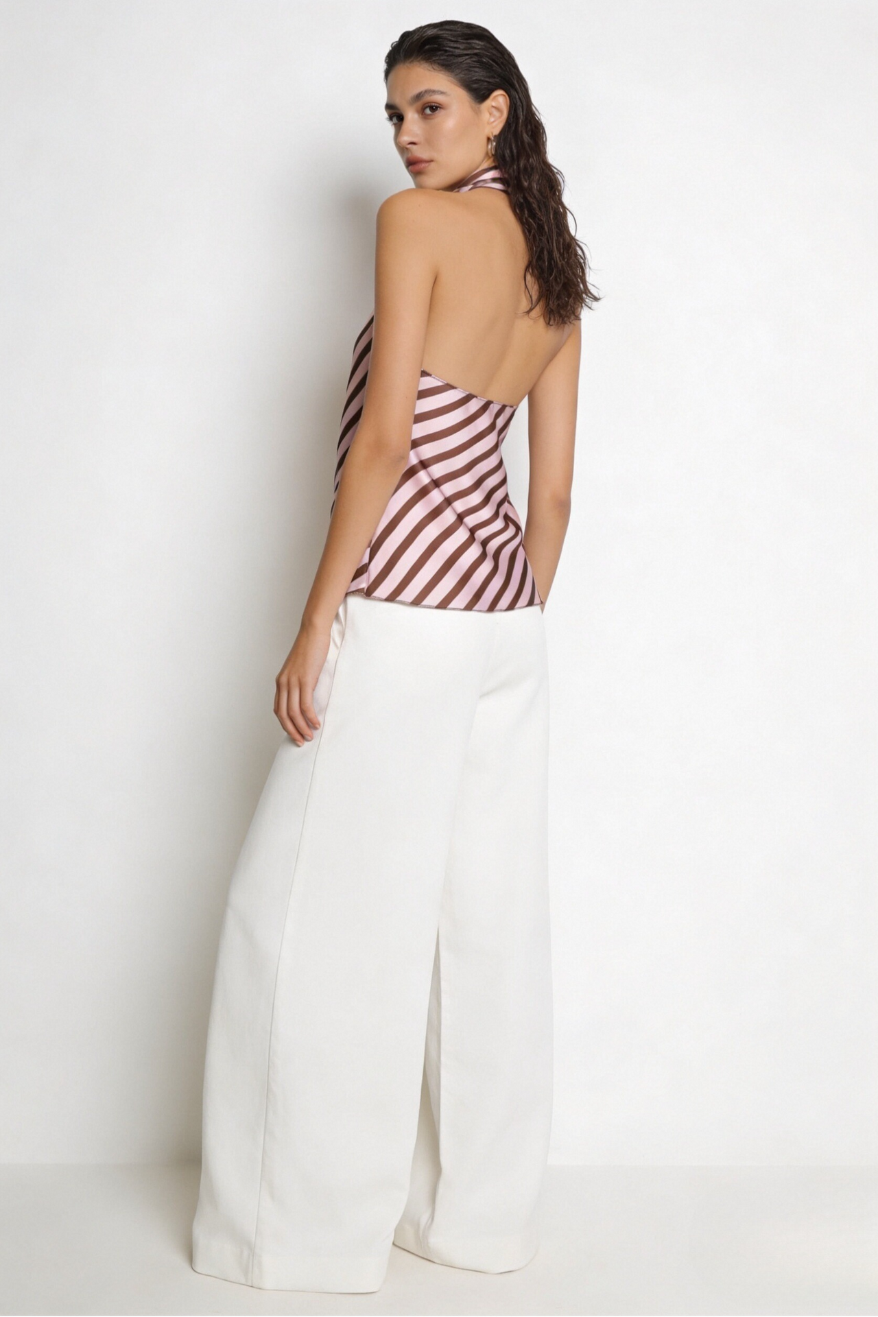 Top satinado rayas rosa