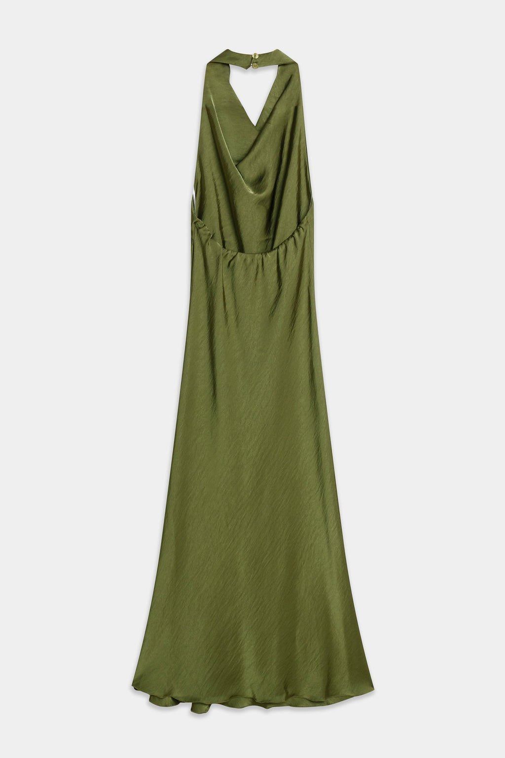 Vestido largo cuello halter oliva