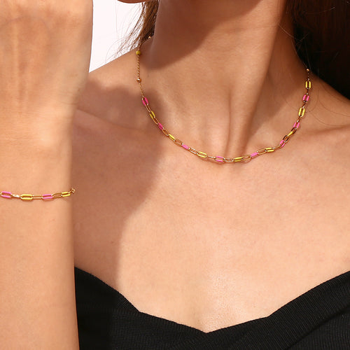 Collar eslabon fino rosa